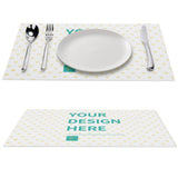 Personalized placemat for dining table. PVC material. Featuring plate, silverware and 'YOUR DESIGN HERE' for customization