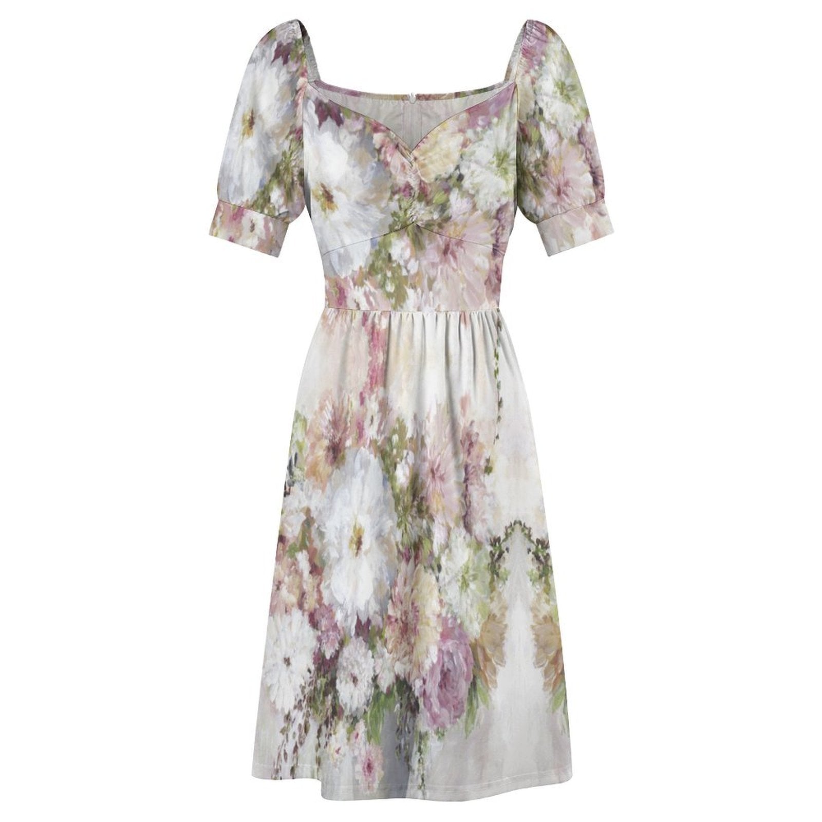 Floral print short sleeve mini dress. Women's polyester summer dress for casual wear.