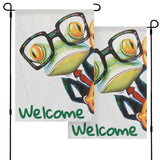 Welcome Frog Garden Flag with frog wearing glasses, Made in USA, garden decor