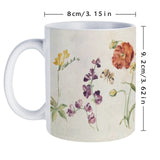 White ceramic mug with watercolor wildflower design, personalized gift for home or office, 8cm/9.2cm