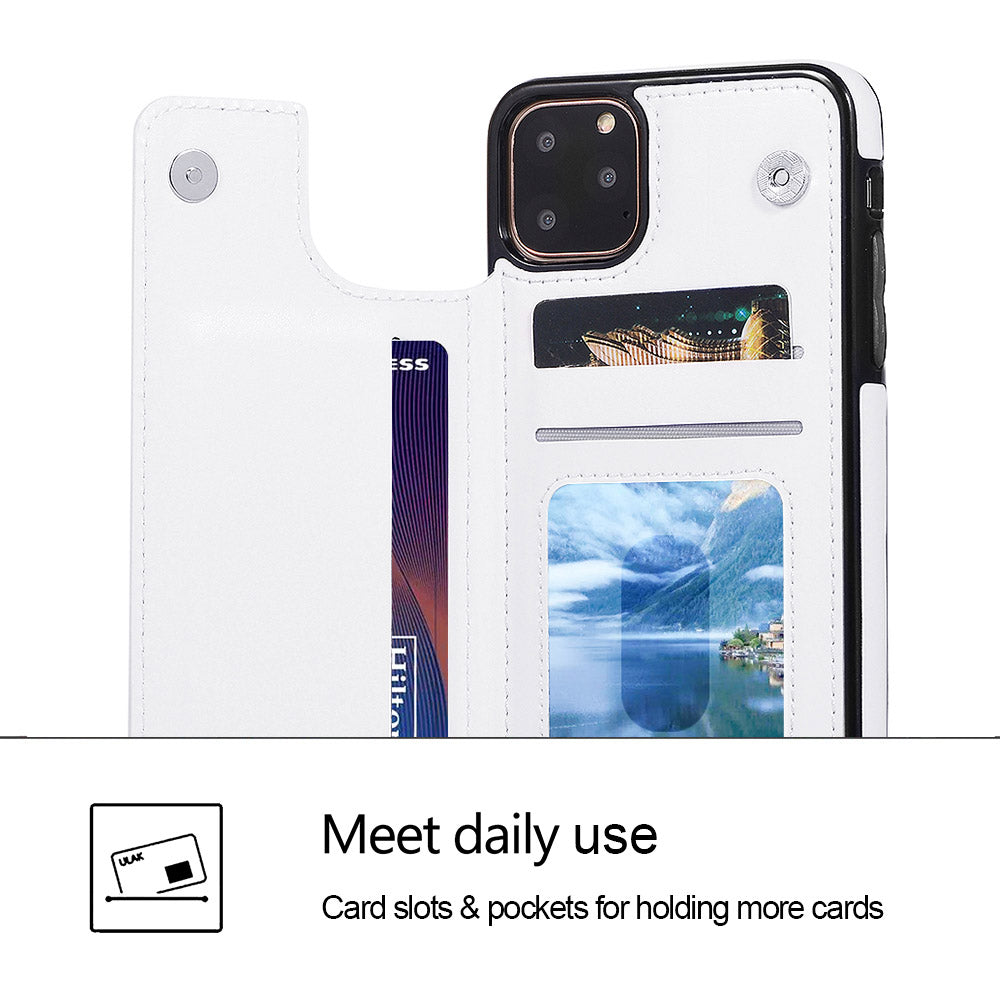 White leather iPhone 11 Pro Max flip case with card slots and scenic photo for MyArtsyGift