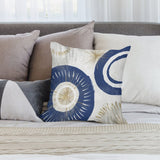 Decorative pillow cover with abstract blue and gold design, soft plush material for sofa and couch