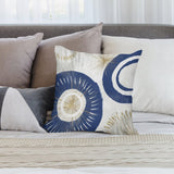 Abstract art pillow cover with navy blue and gold design, soft short plush for sofa, couch, and living room