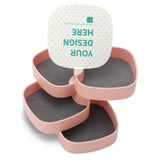Personalized pink rotatable jewelry box with 'YOUR DESIGN HERE' text, ABS material