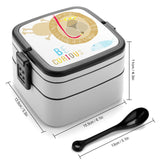Kids' double-layer bento lunch box with lion design and Be Curious text, perfect for school lunch.