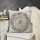 Luxury mandala design throw pillow cover, short plush material, gold and white accents, perfect for sofa and living room
