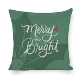 Merry and Bright Christmas pillow cover made of cotton linen, green holiday decor for living room.