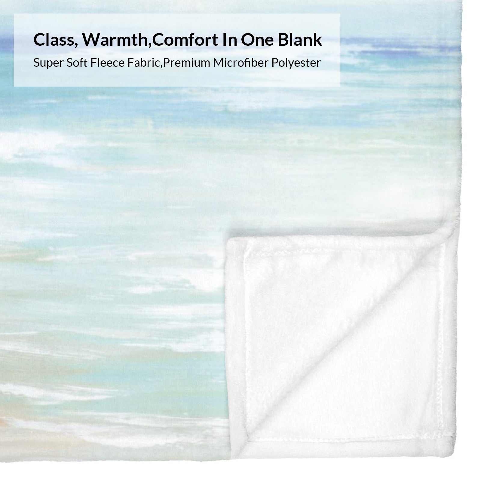 Beach-themed flannel blanket with ocean design, soft polyester, offers class, warmth, and comfort, perfect for couch or bed