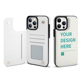 Personalized iPhone 13 wallet case, white PU leather, custom design, card slot, Your Design Here