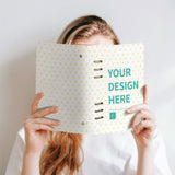 Customizable loose-leaf notebook with 'YOUR DESIGN HERE' design, heart pattern, perfect for note-taking, school, or office.