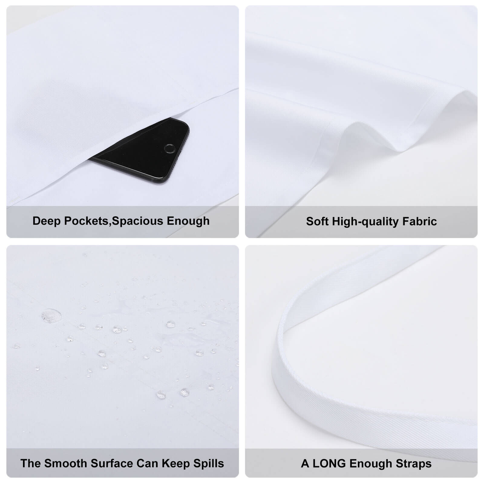 White chef apron with pockets, MyArtsyGift, featuring spill-resistant and long straps