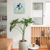 Square wooden wall clock with coastal cottage art, perfect home decor. Silent sweeping movement, cottage by the sea.