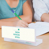 Customizable transparent pencil case with 'YOUR DESIGN HERE' for school or office supplies, PP material