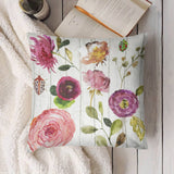 Watercolor floral plush pillow cover for sofa. Soft, decorative pillow with MyArtsyGift floral design, short plush material.
