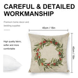 Christmas Linen Pillow Cover, 18x18, featuring a wreath design and premium home decor quality.
