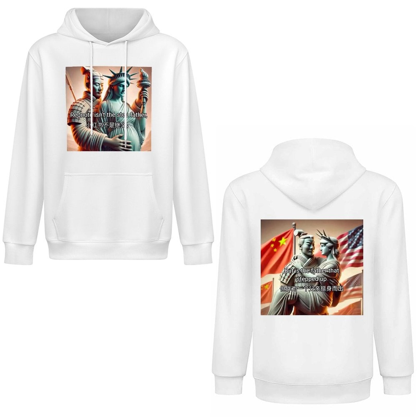 Funny Meme T-Shirt Stick Hooded Sweatshirt - Rednote Isn't The Stepfather, Statue of Liberty and warrior design