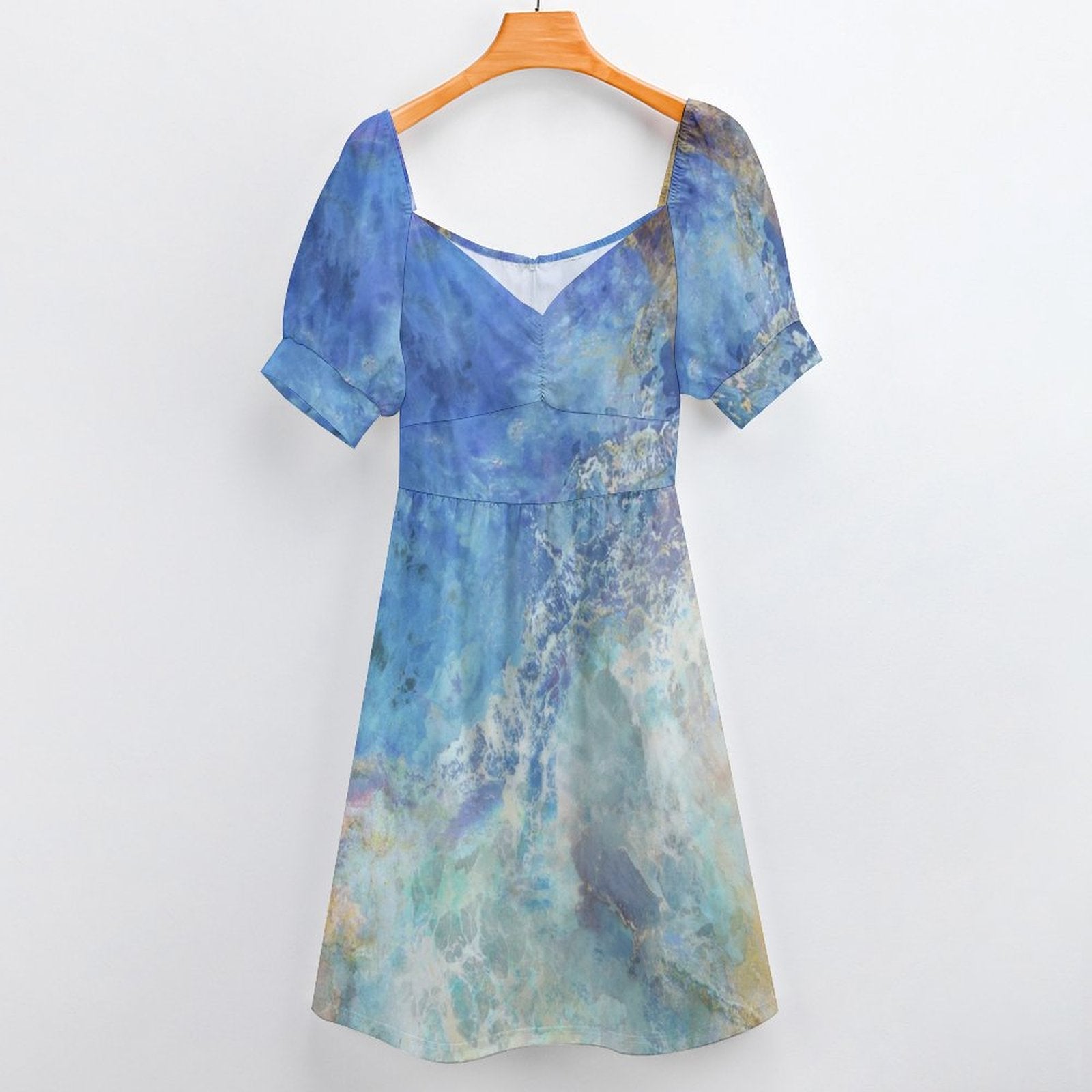 MyArtsyGift Women's Summer Mini Dress, Watercolor Print, Short Sleeves, Casual Wear.