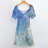 MyArtsyGift Women's Summer Mini Dress, Watercolor Print, Short Sleeves, Casual Wear.