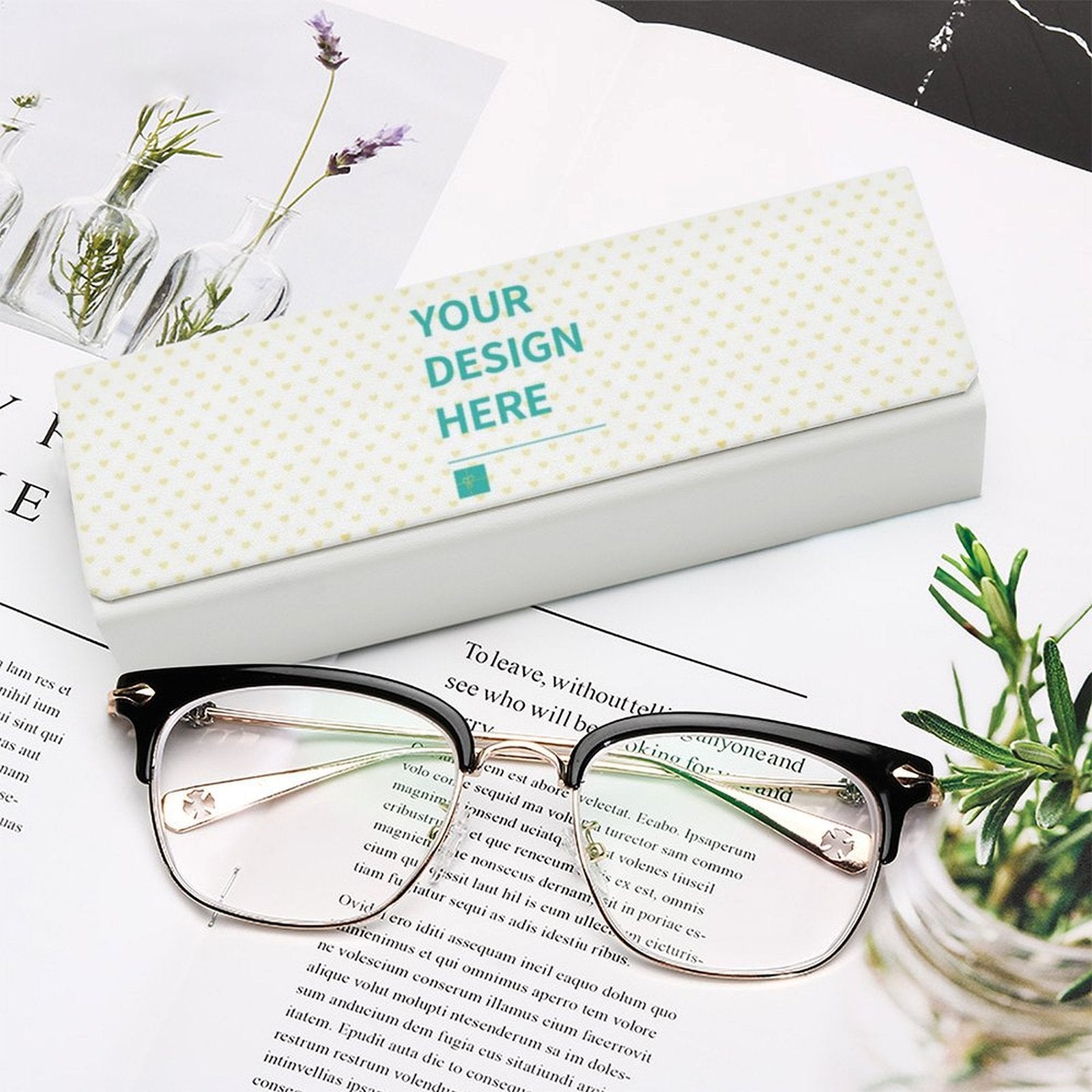 Custom glasses case with 'YOUR DESIGN HERE' design, personalized eyeglass case for men and women, gift idea, leather case.