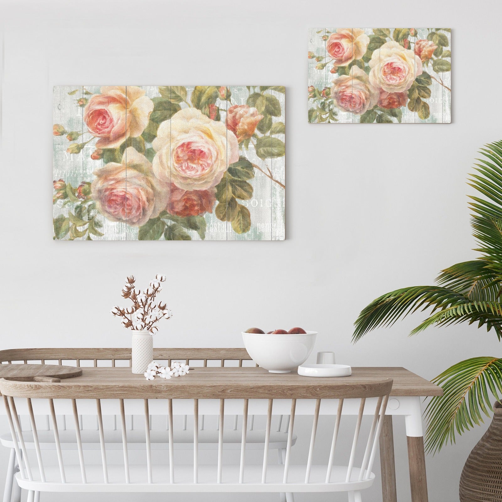 Vintage Rose Canvas Print, floral wall art, Made in USA, on wooden planks, home decor