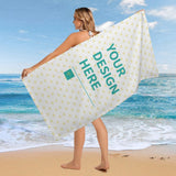 Customizable microfiber beach towel with 'Your Design Here' text; personalized gifts for beach, adult, men, women.