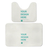 Customizable bathroom rug set with 'YOUR DESIGN HERE' text, in coral fleece material with heart pattern from MyArtsyGift.