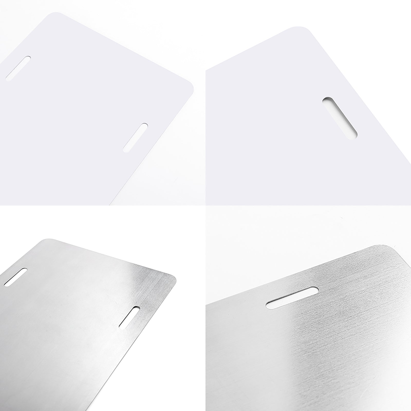 Aluminum car tag with four pre-drilled holes for mounting, 6x12 inches, waterproof and rust-proof.