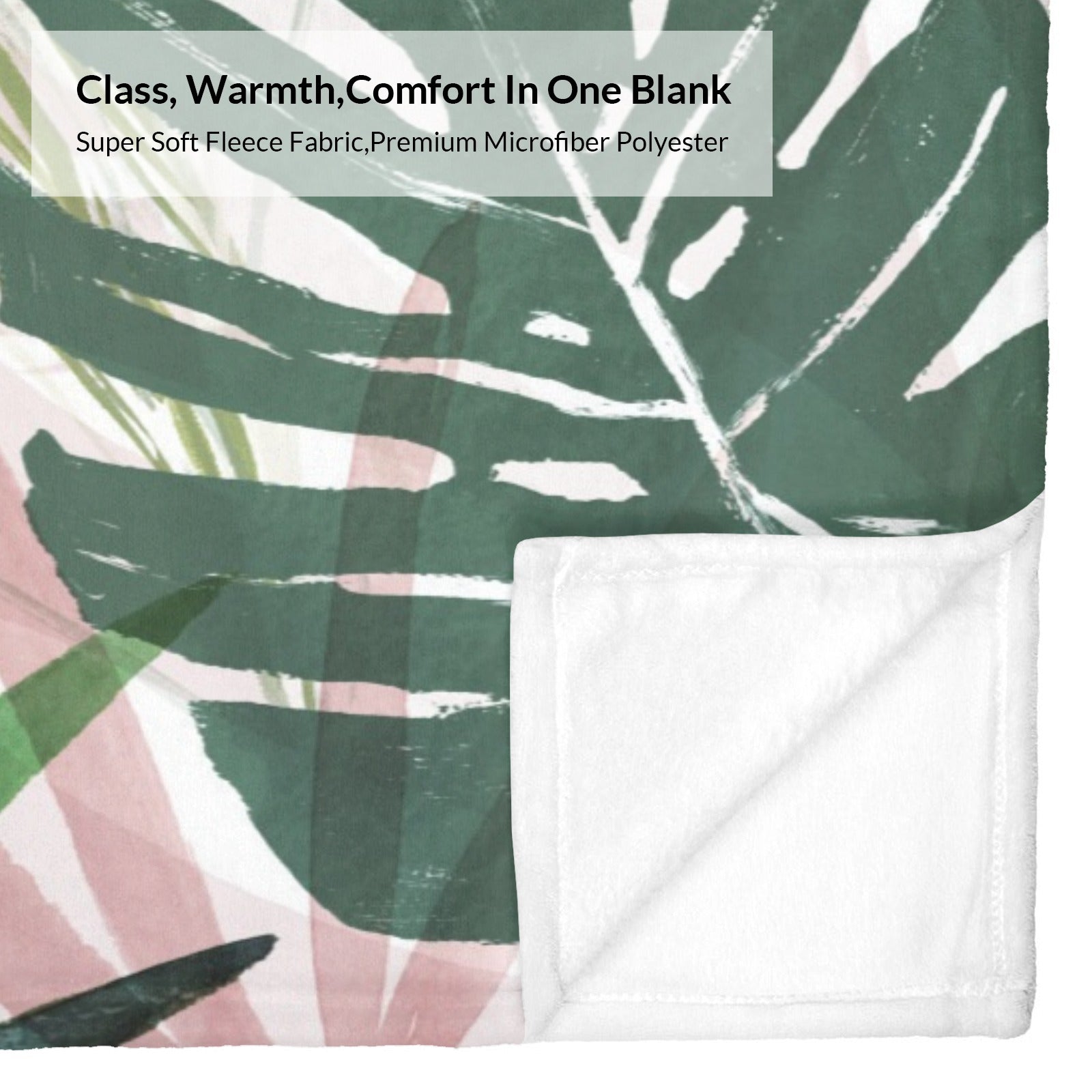 Tropical plants flannel blanket with palm leaves design, made with super soft fleece fabric for sofa, bed or couch.