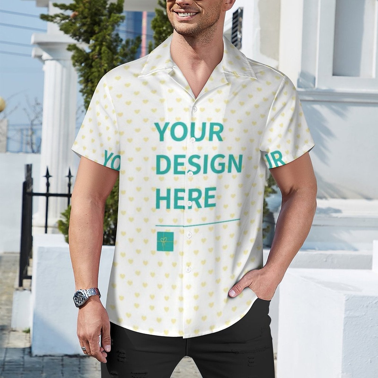 Custom men's short sleeve shirt featuring your design, summer wear, MyArtsyGift