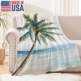USA-made beach-themed polyester blanket, palm tree ocean design for sofa or bed