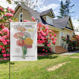 Welcome garden flag with zinnias, double-sided, yard decor, farmhouse style
