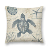 Vintage nautical pillow cover with turtle and map design
