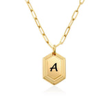 Gold initial necklace with the letter A. Personalized custom engraved jewelry gift for women and men.