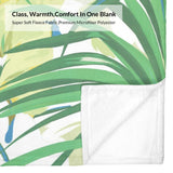 Green tropical plants blanket, super soft fleece fabric. Featuring vibrant floral design for couch or bed decor.