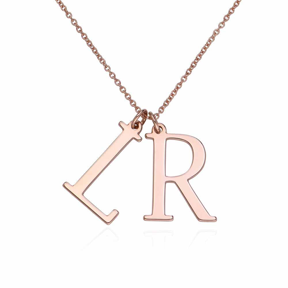 Rose Gold Initial Necklace - Personalized LR Letter Pendant Necklace