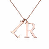Rose Gold Initial Necklace - Personalized LR Letter Pendant Necklace