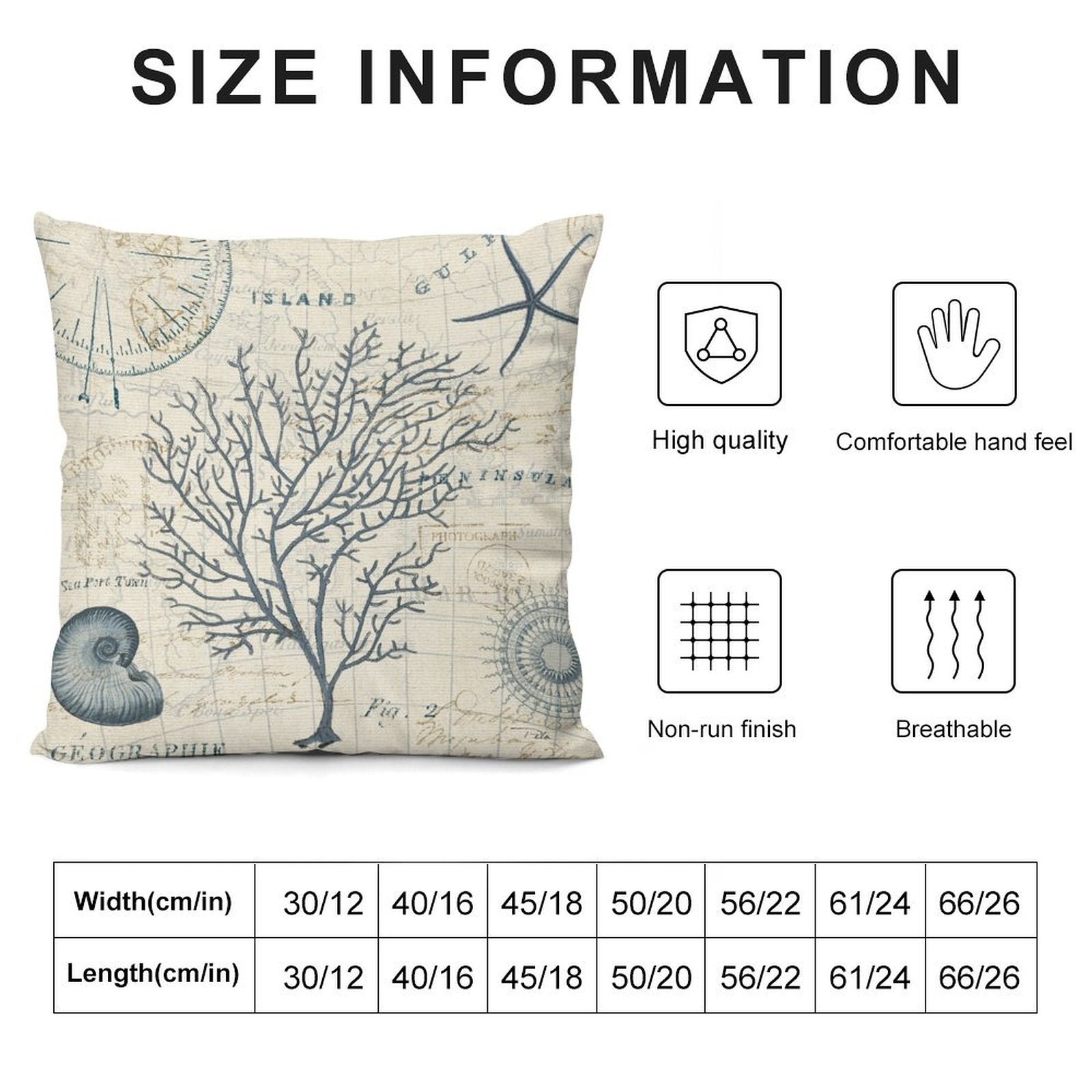 Decorative plush pillow cover with vintage map and coral tree design. Soft, comfortable pillow for sofa or couch.