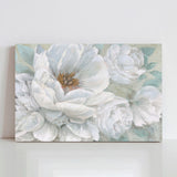 Beauty Bouquet Canvas Print, USA made, featuring white flowers with detailed brushstrokes, perfect for wall decoration.