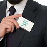 Personalized business card holder for men. Custom design with 'YOUR DESIGN HERE' in a suit pocket.