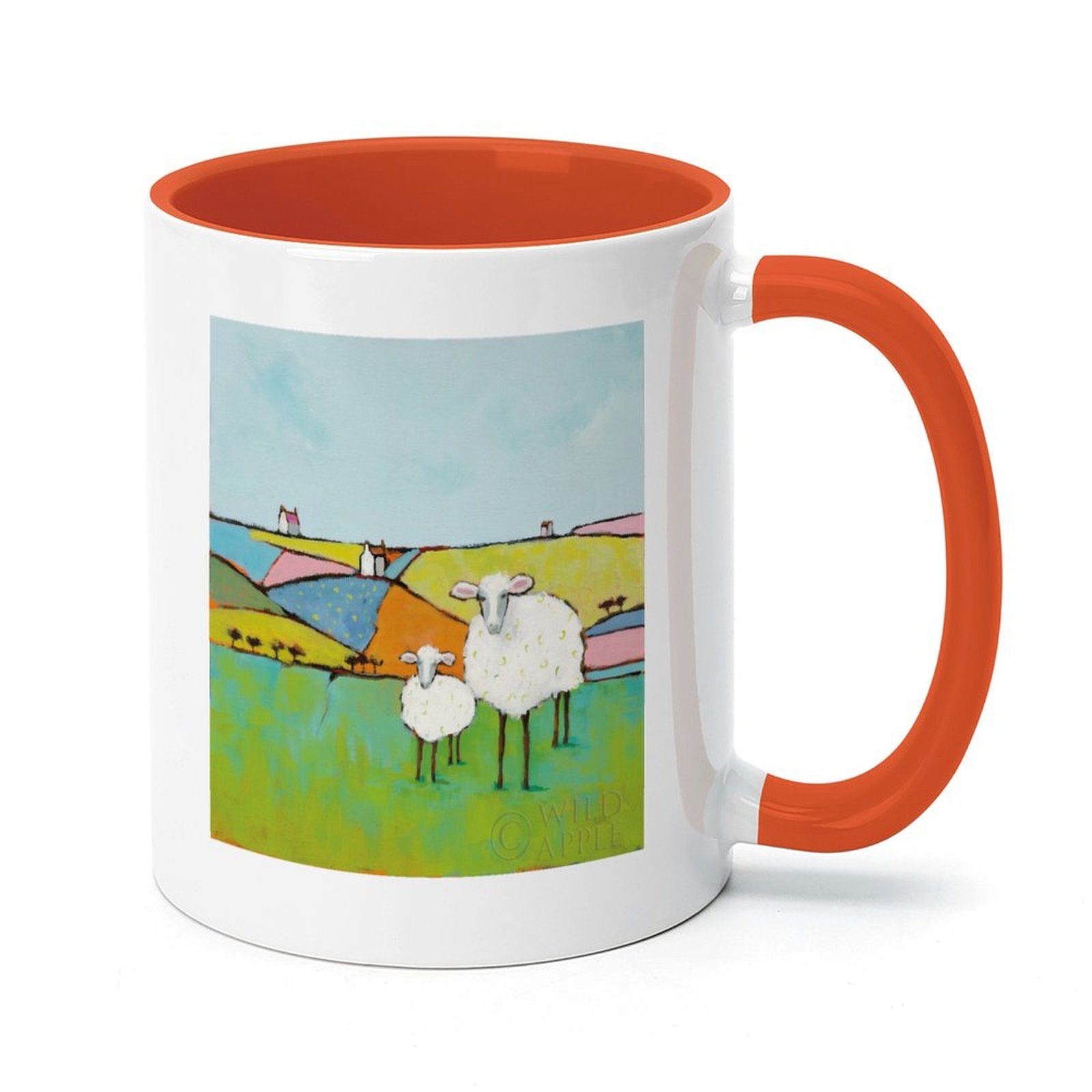 Personalized white ceramic mug with sheep art, orange interior, perfect gift from MyArtsyGift