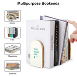 Personalized wood bookends with user's design holding books, office and bookshelf organizer.