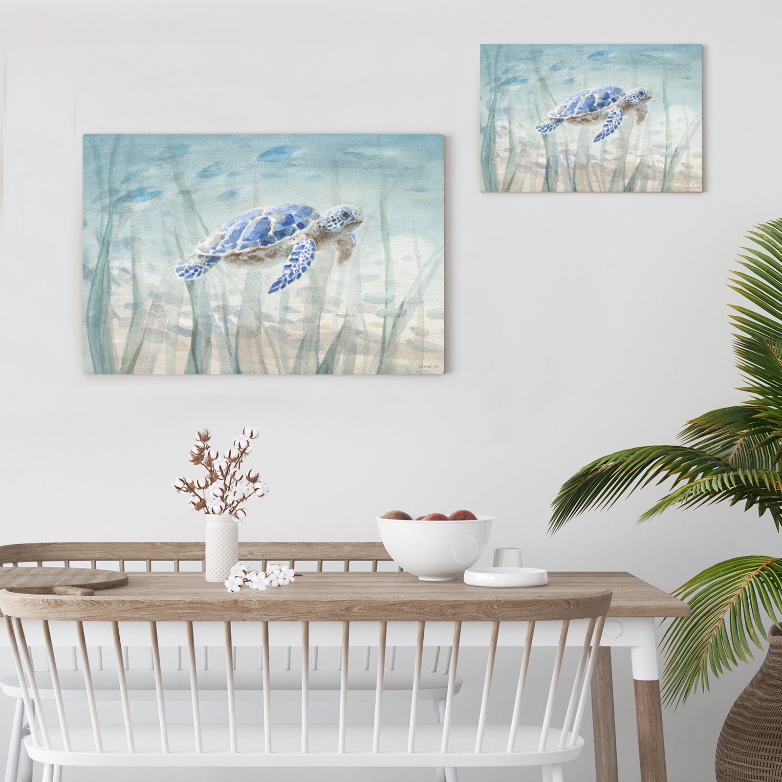 Undersea Turtle Canvas Print by DANHUI NAI, made in USA, featuring a blue sea turtle, wall art