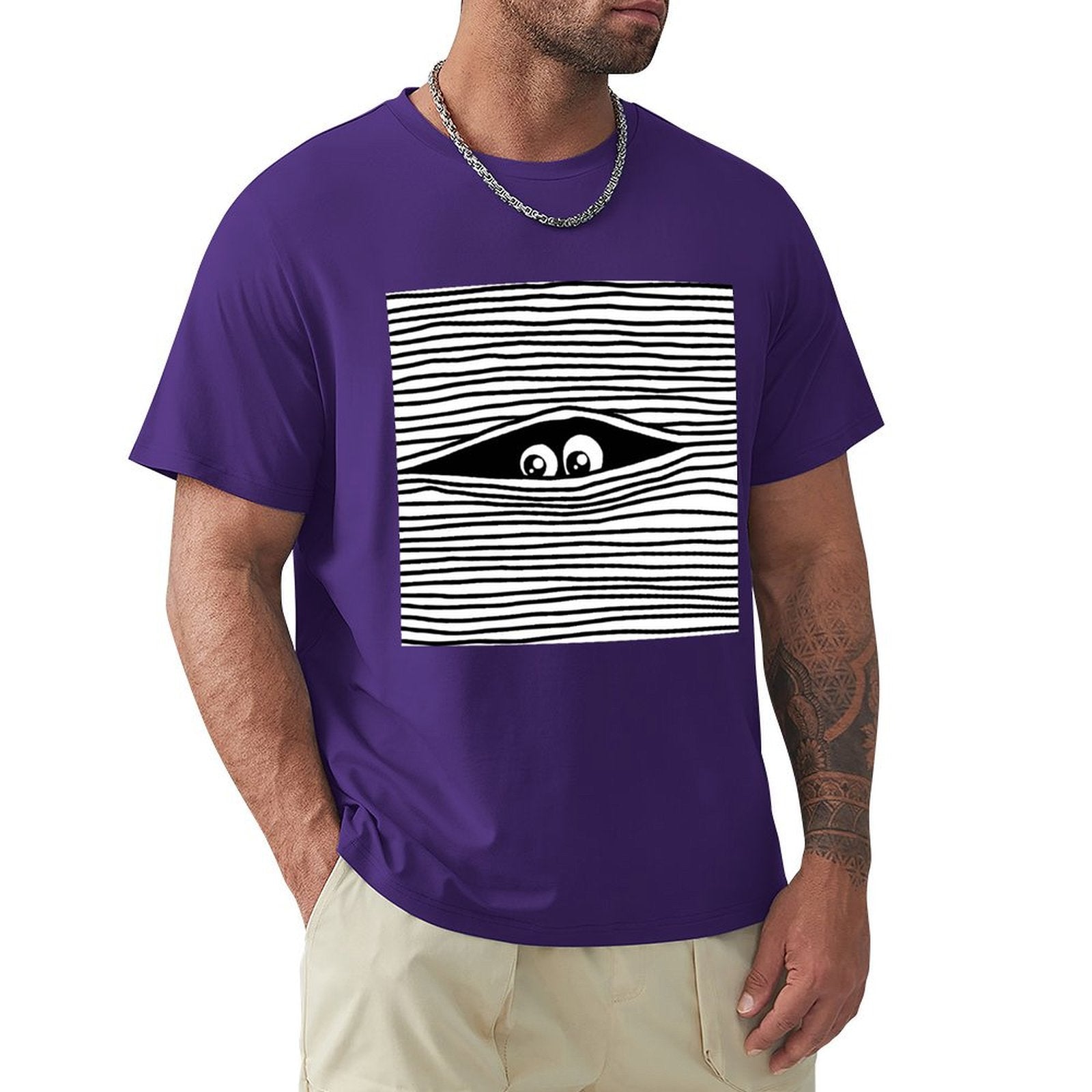MyArtsyGift men's purple crew neck t-shirt with eye graphic. Comfortable cotton tee, perfect for everyday wear.