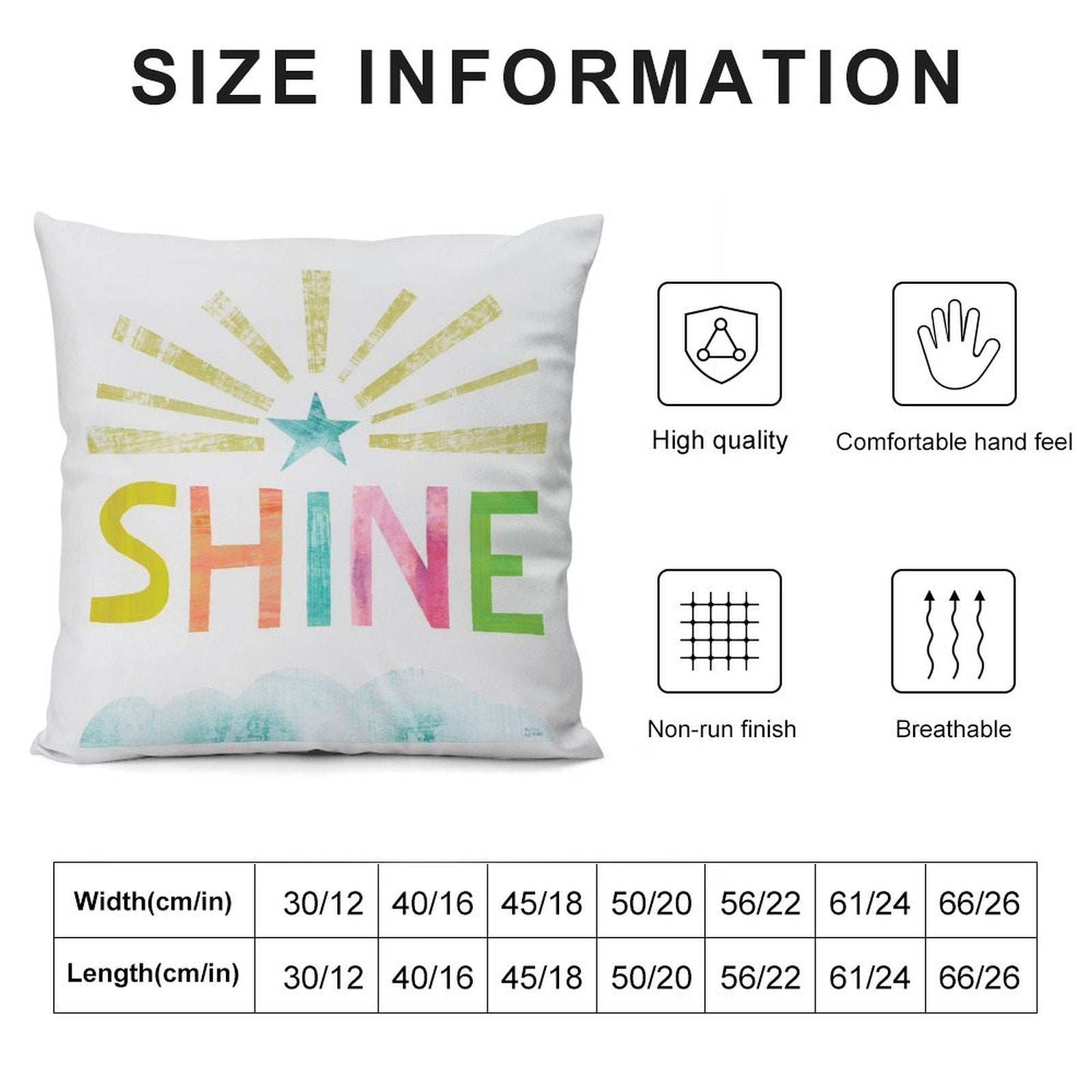 Shine decorative pillow cover, soft plush material with size options, perfect for living room or bedroom decor.