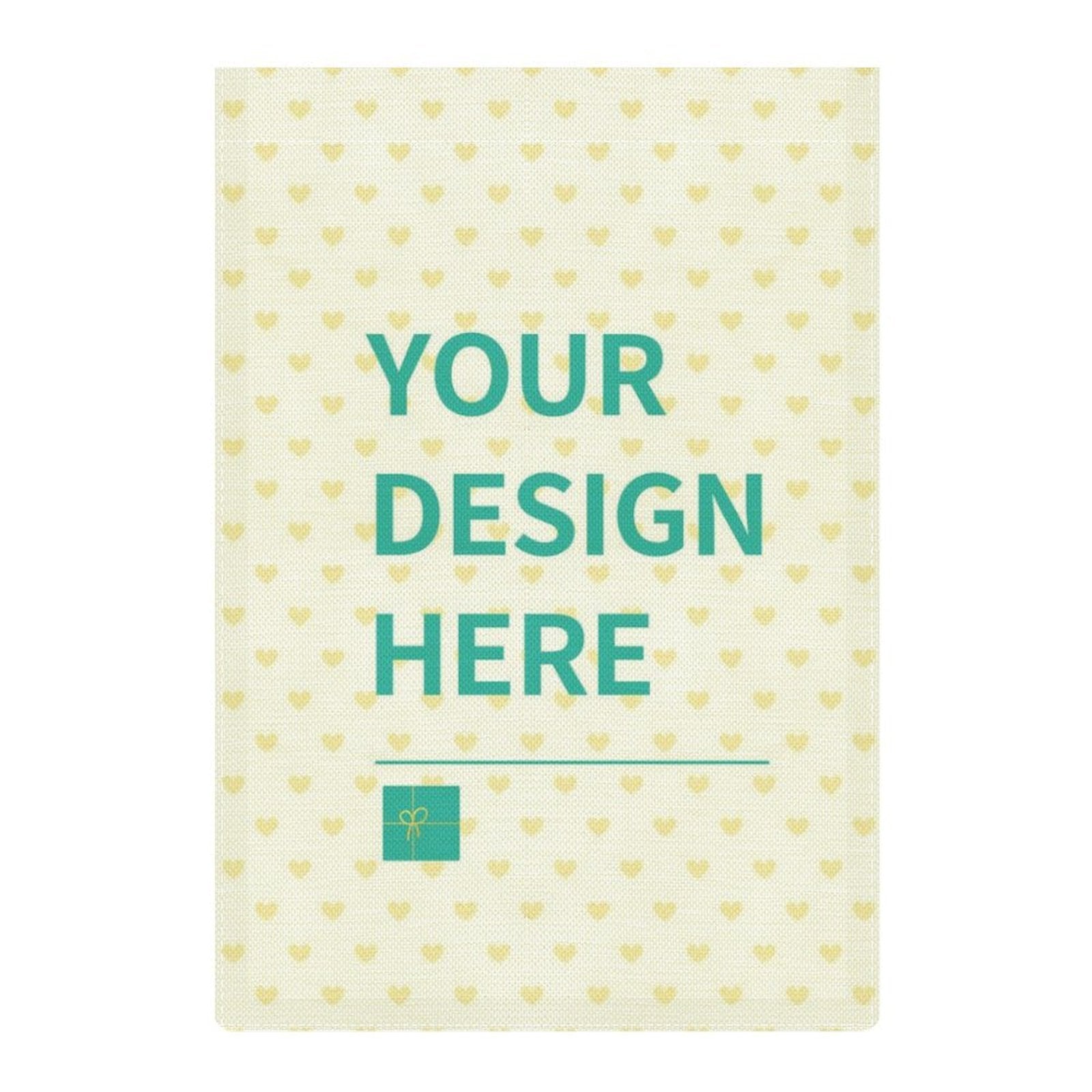 Personalized linen garden flag with 'Your Design Here' text, customizable for yard decoration.