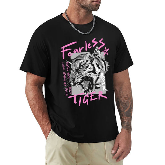 Men's Black Short Sleeve T-Shirt with a Fearless Tiger graphic design