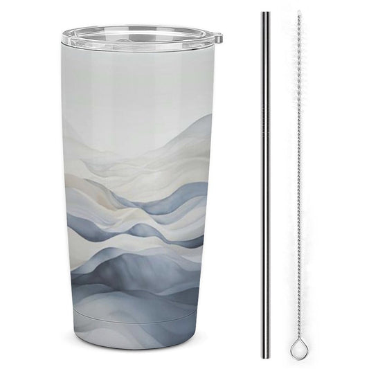 Stainless steel coffee tumbler with wave art, travel mug for gifts