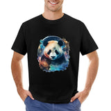 Men's black t-shirt with panda design, MyArtsyGift classic crew neck tee, comfortable cotton fabric, sizes S-6XL