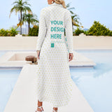 Customizable women's long sleeve button down shirt dress with all-over heart pattern. Your Design Here.