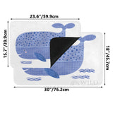 Blue whale entrance mat, whale illustration with "WILD" text, indoor or outdoor use, durable and non-slip